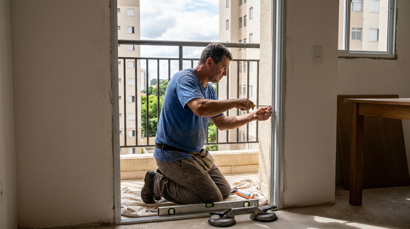 Janela de vidro em apartamento alto em Cascavel-PR